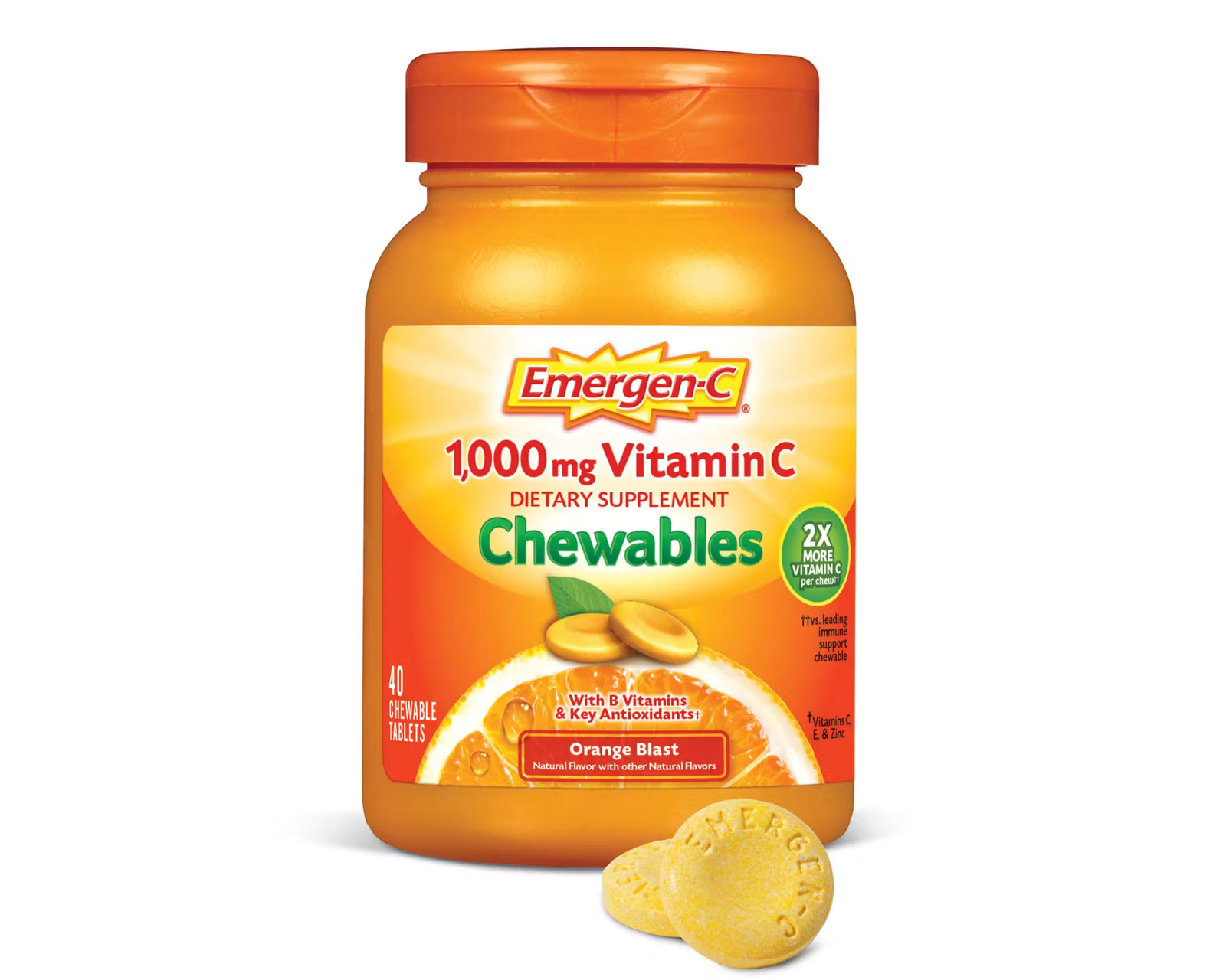 Emergen-C Vitamin C Supplement 1000 mg Chewable Tablet 40 Count Exp 06/2027