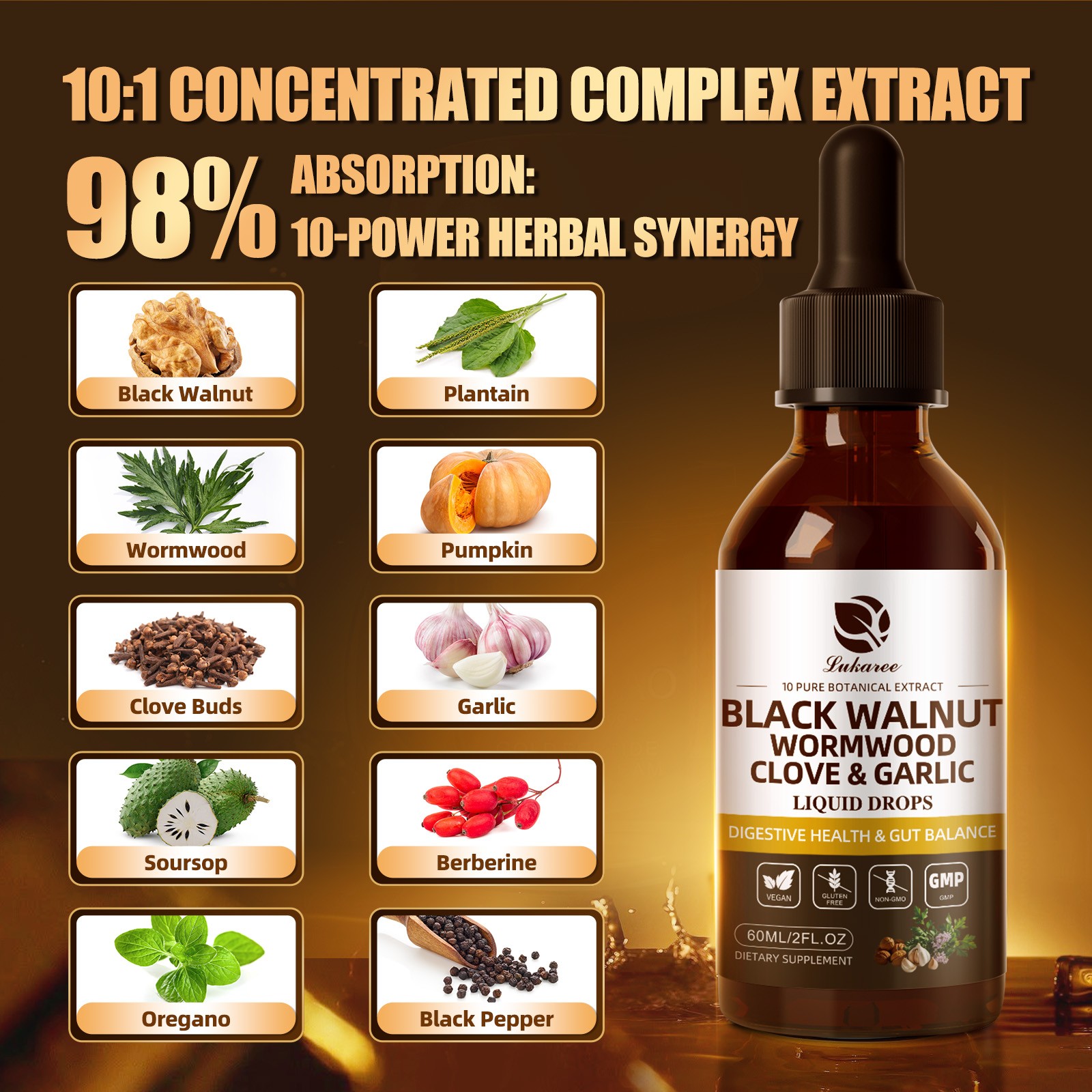 60ML Black Walnut Wormwood Tincture – Rapid Gut Cleanse & Digestive Health