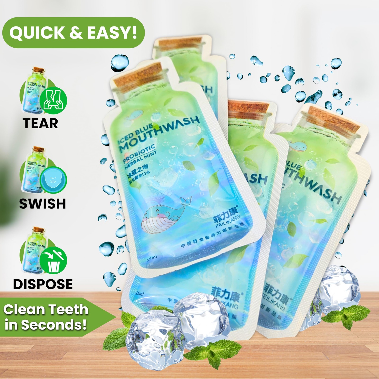 Skywin Travel Size Mouthwash – Mini Mint 0.04 Fl Oz (Pack of 14), Green