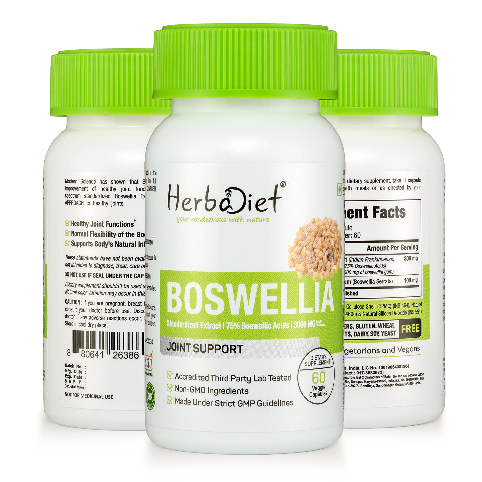Boswellia Serrata Extract Capsules 75% Boswellic Acids Joint Support 300mg