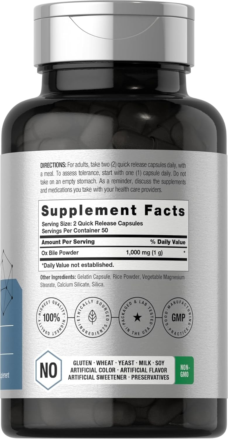 Ox Bile 1000mg | 100 Capsules | Digestive Enzymes | by Horbaach