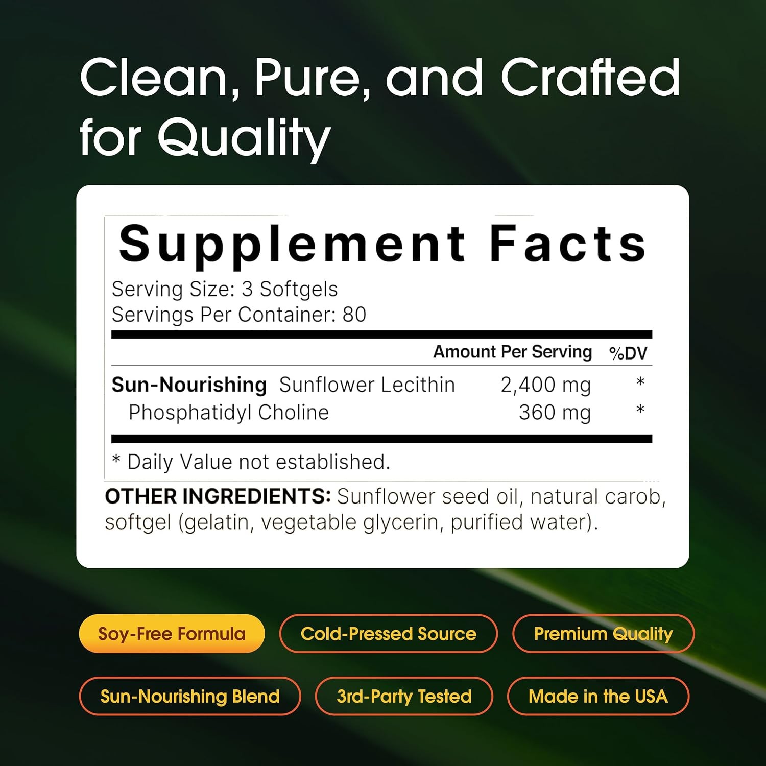 Cold Pressed Sunflower Lecithin 2400mg Softgels NatureBell Supplement