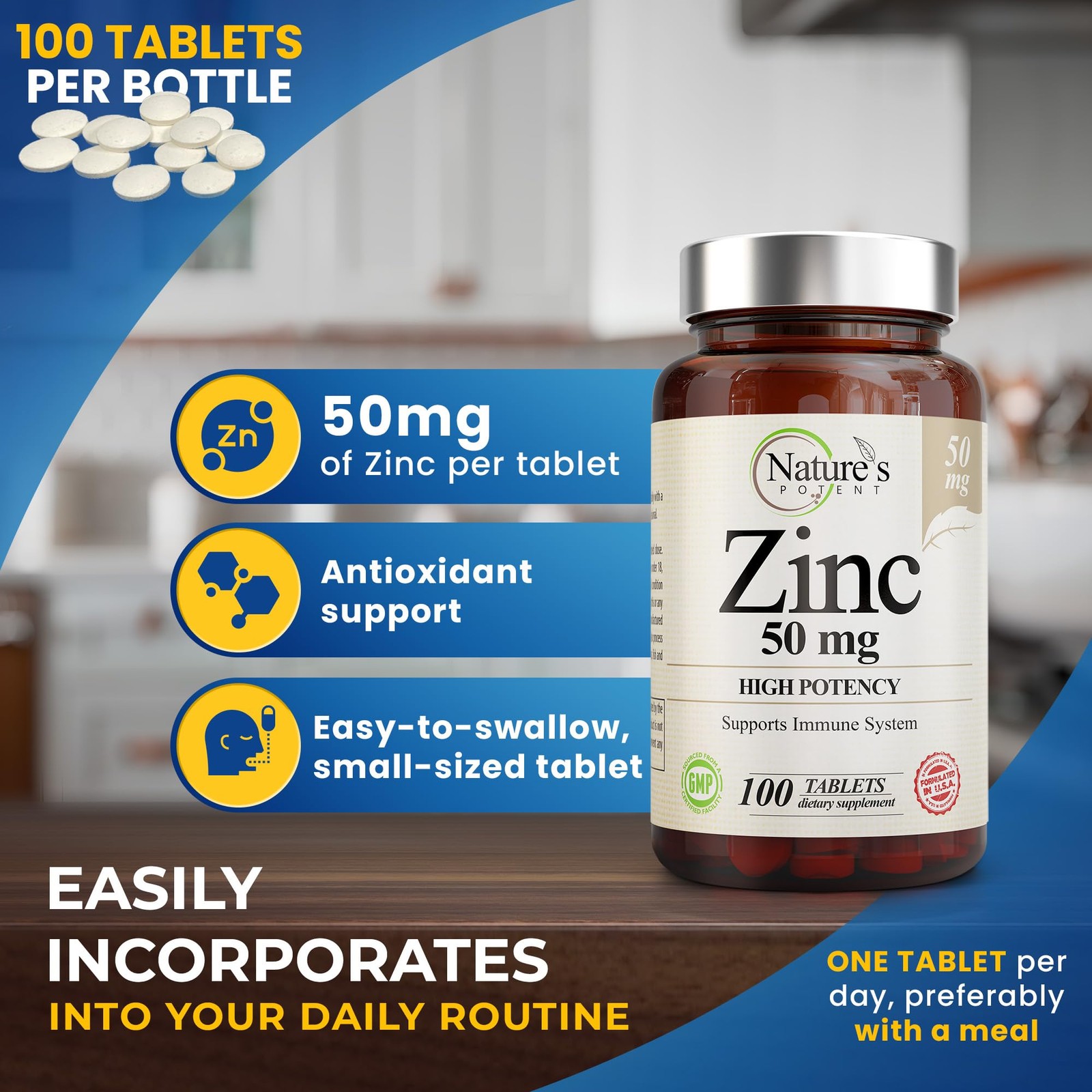 Zinc 50mg [High Potency] Supplement – Immune Support 100 Count (Pack of 1)