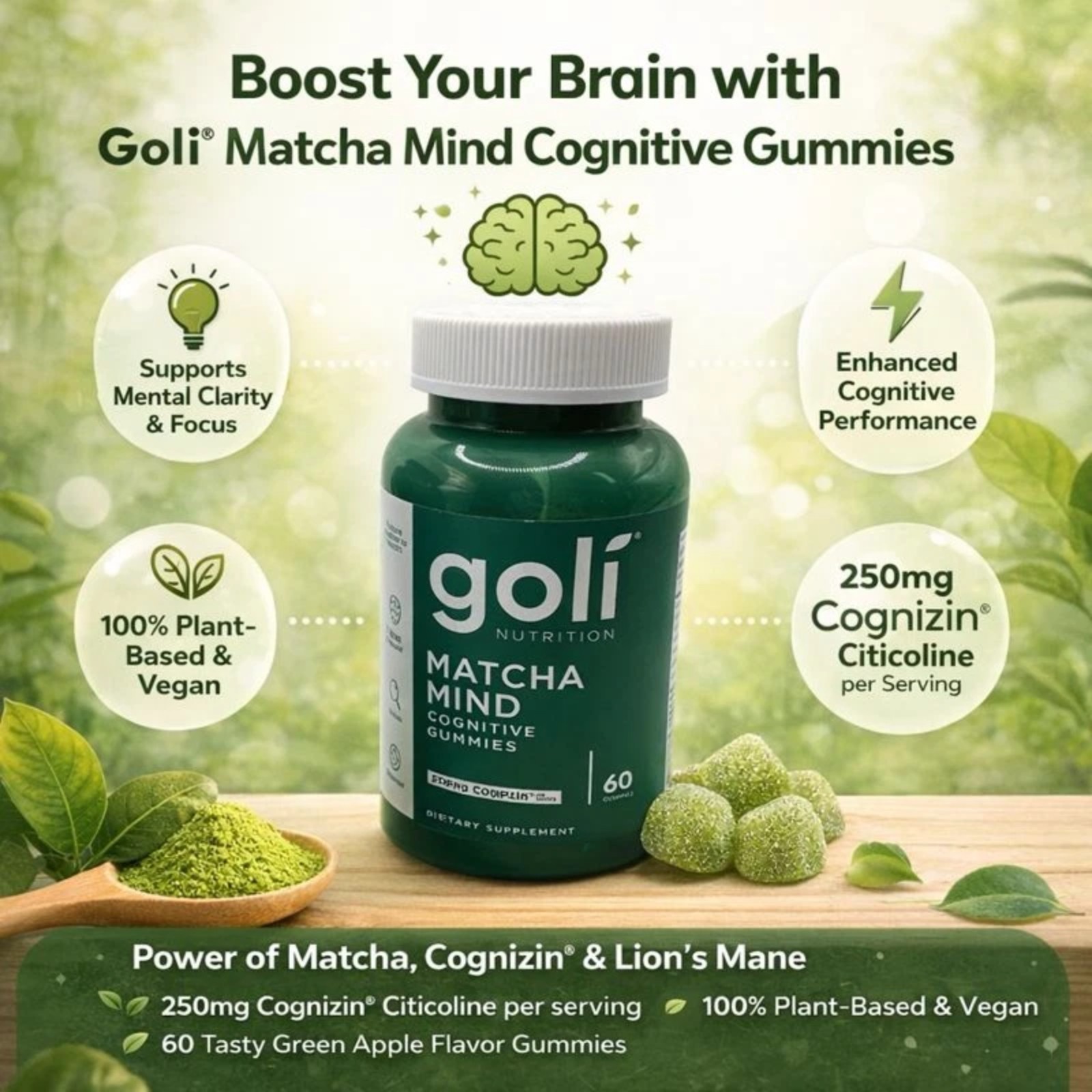 Goli MATCHA MIND Focus Attention Brain Health Cognizin 60 Gummies 01/27 Lot of 3