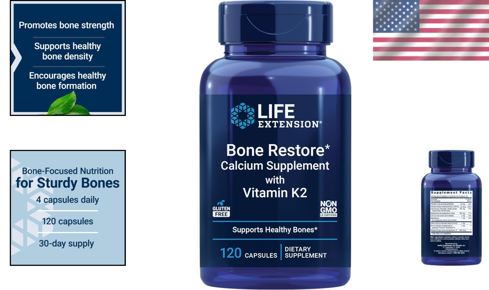 Bone Restore with Vitamin K2 – Essential Calcium & Mineral Complex, 120 Capsules
