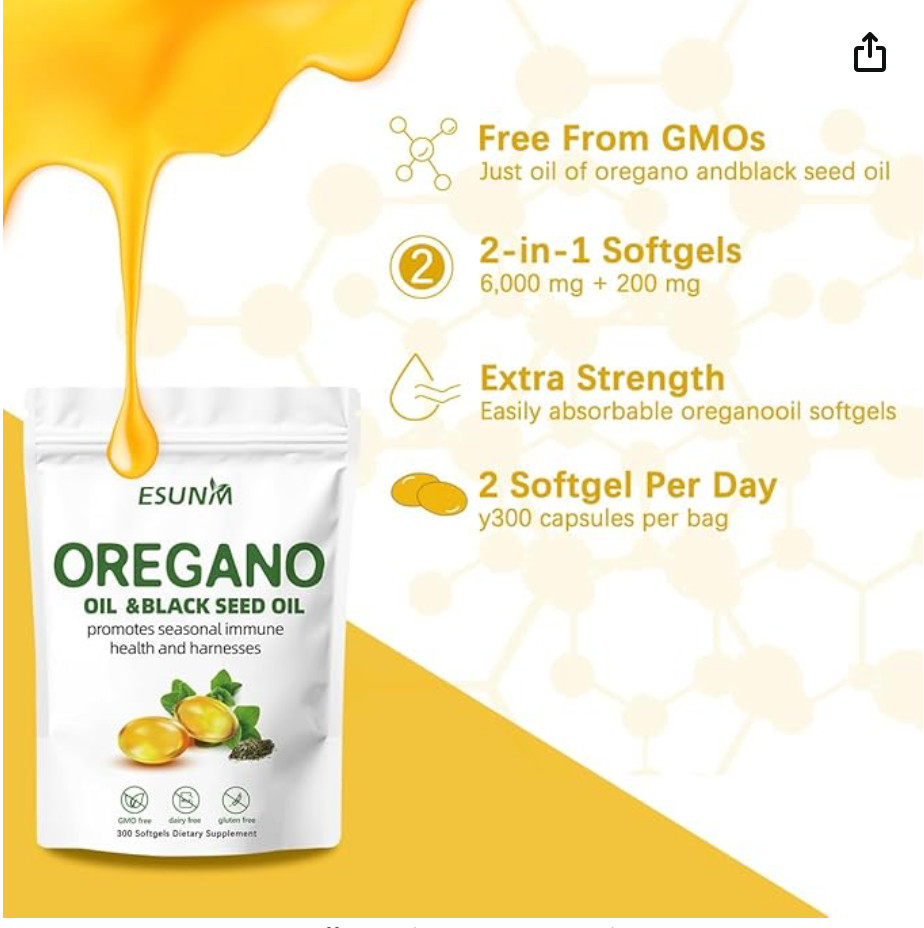 Oregano Softgels, Oregano Oil with Black Seed Oil Promotes Seasonal Immune Healt