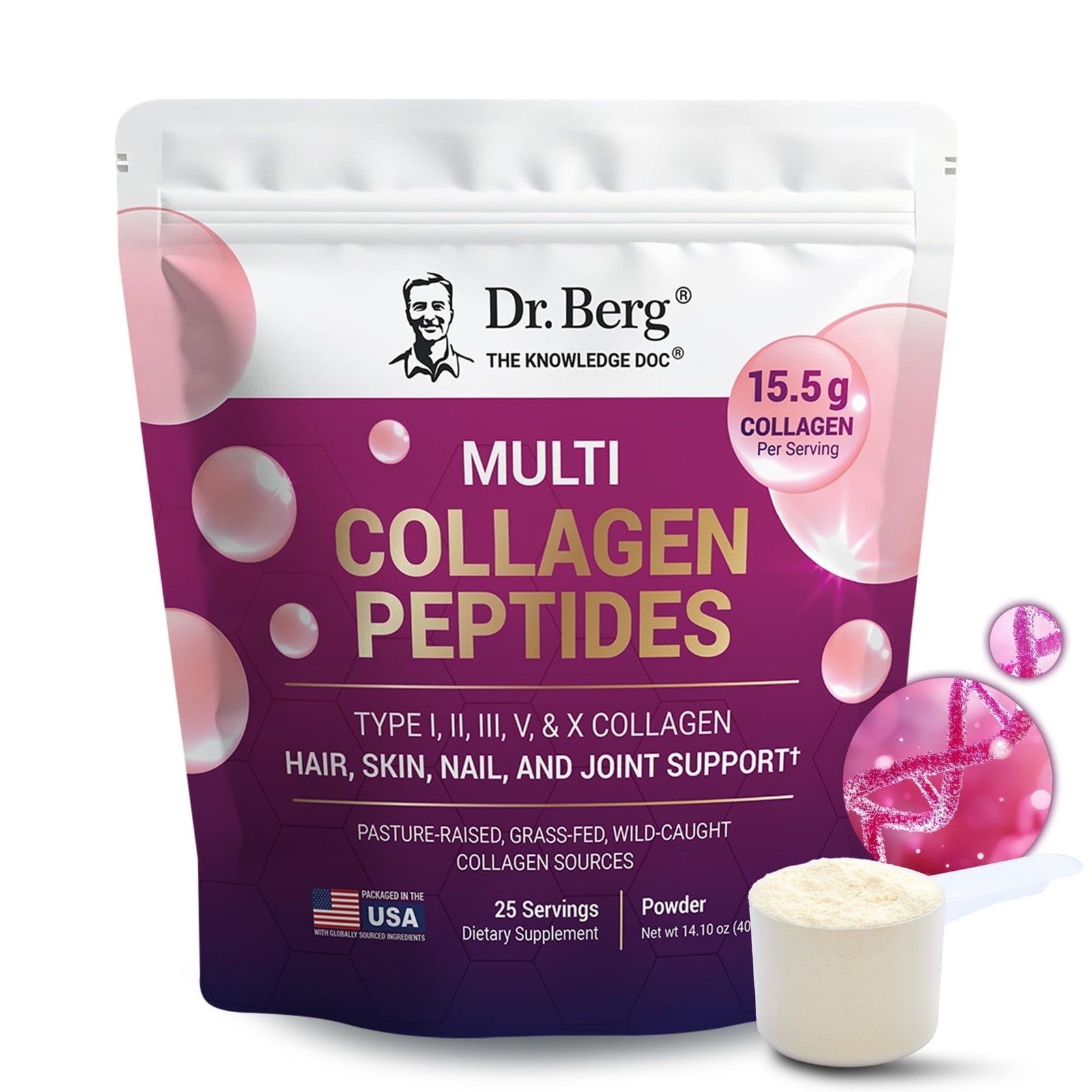 Dr. Berg Multi Collagen Peptides Powder – Types I, II, III, V, X Collagen Powder