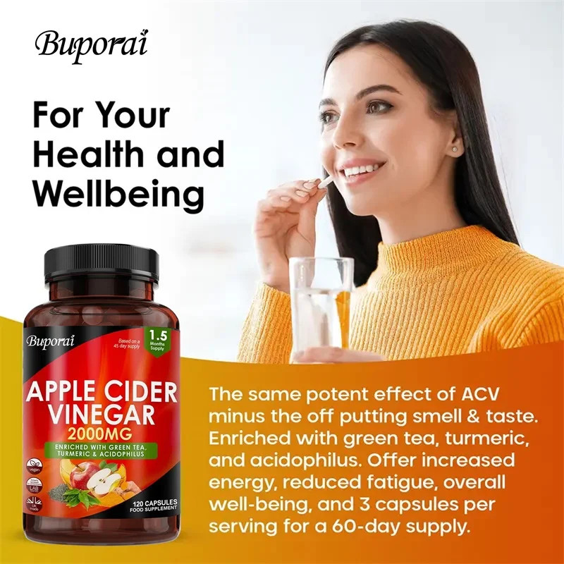 Apple Cider Vinegar 120pcs, Detox Cleanse, Weight Management, Intestinal Health