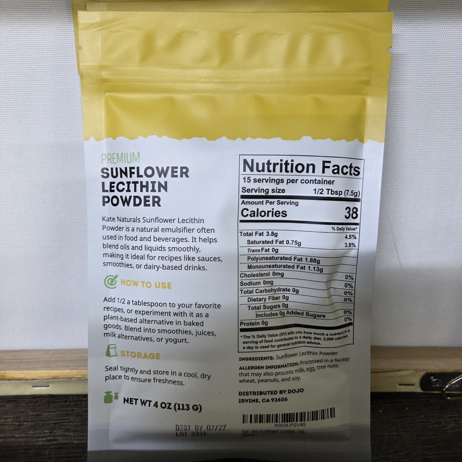 LOT – 3 BAGS Kate Naturals Sunflower Lecithin Powder – Bread Gummies Cooking 4oz