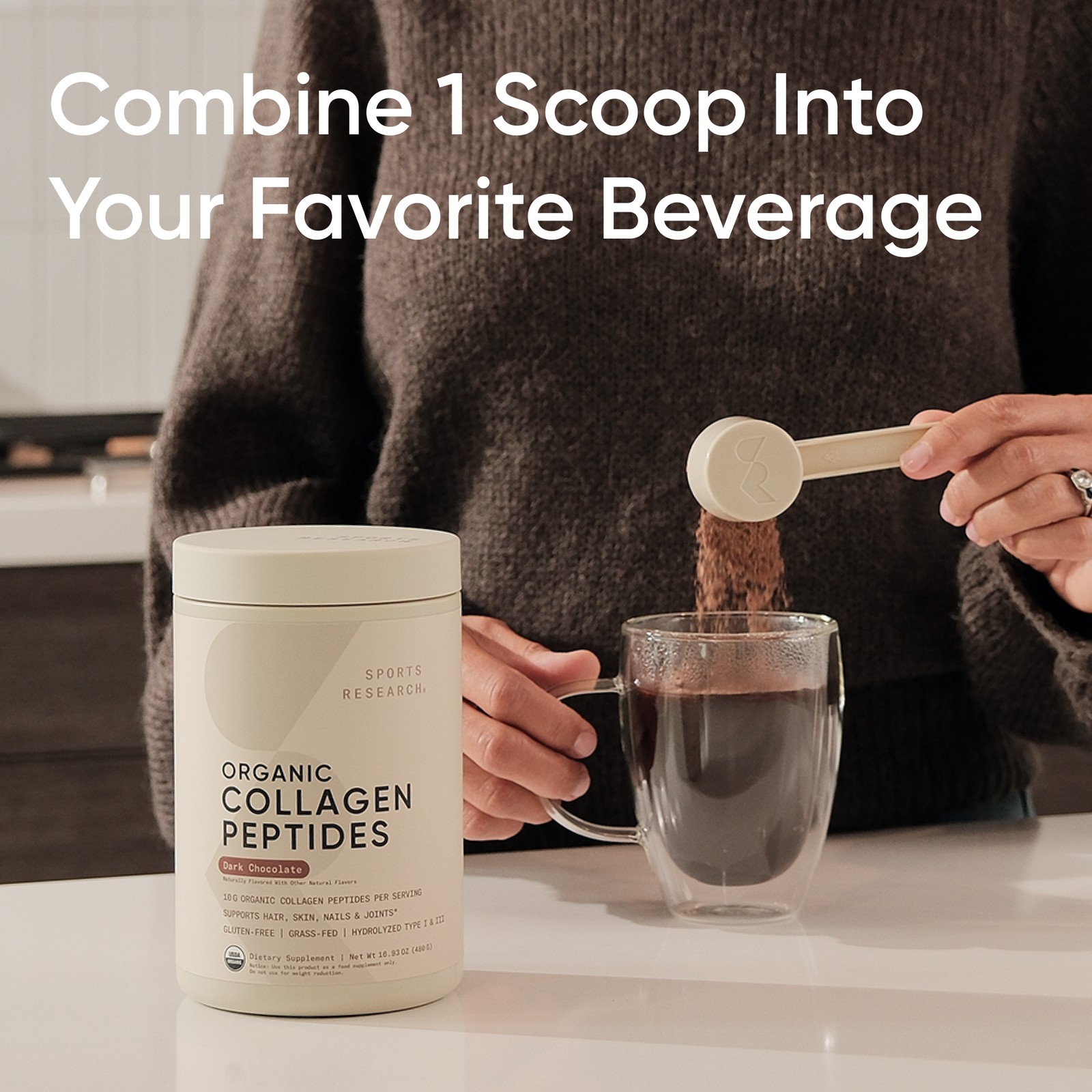 SR Organic Collagen Powder Hydrolyzed Type I & III Protein Dark Chocolate Flavor