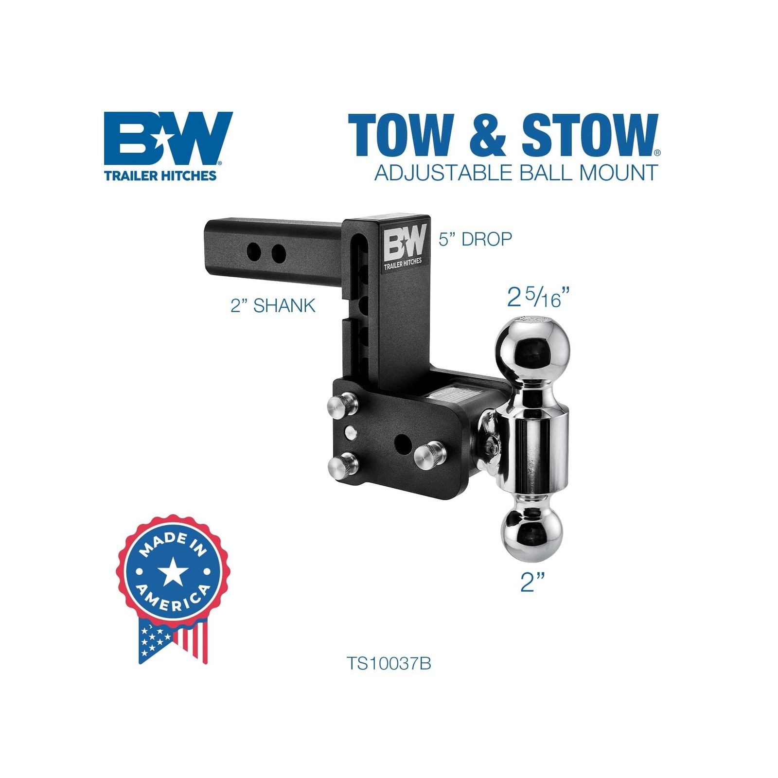 B&W Trailer Hitches Tow & Stow Adjustable Trailer Hitch Ball Mount – Fits 2″ …
