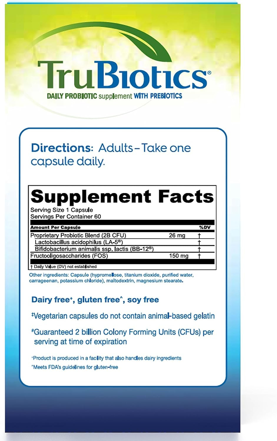 Trubiotics Probiotics for Digestive & Immune Health 60 Capsules EXP:12/28