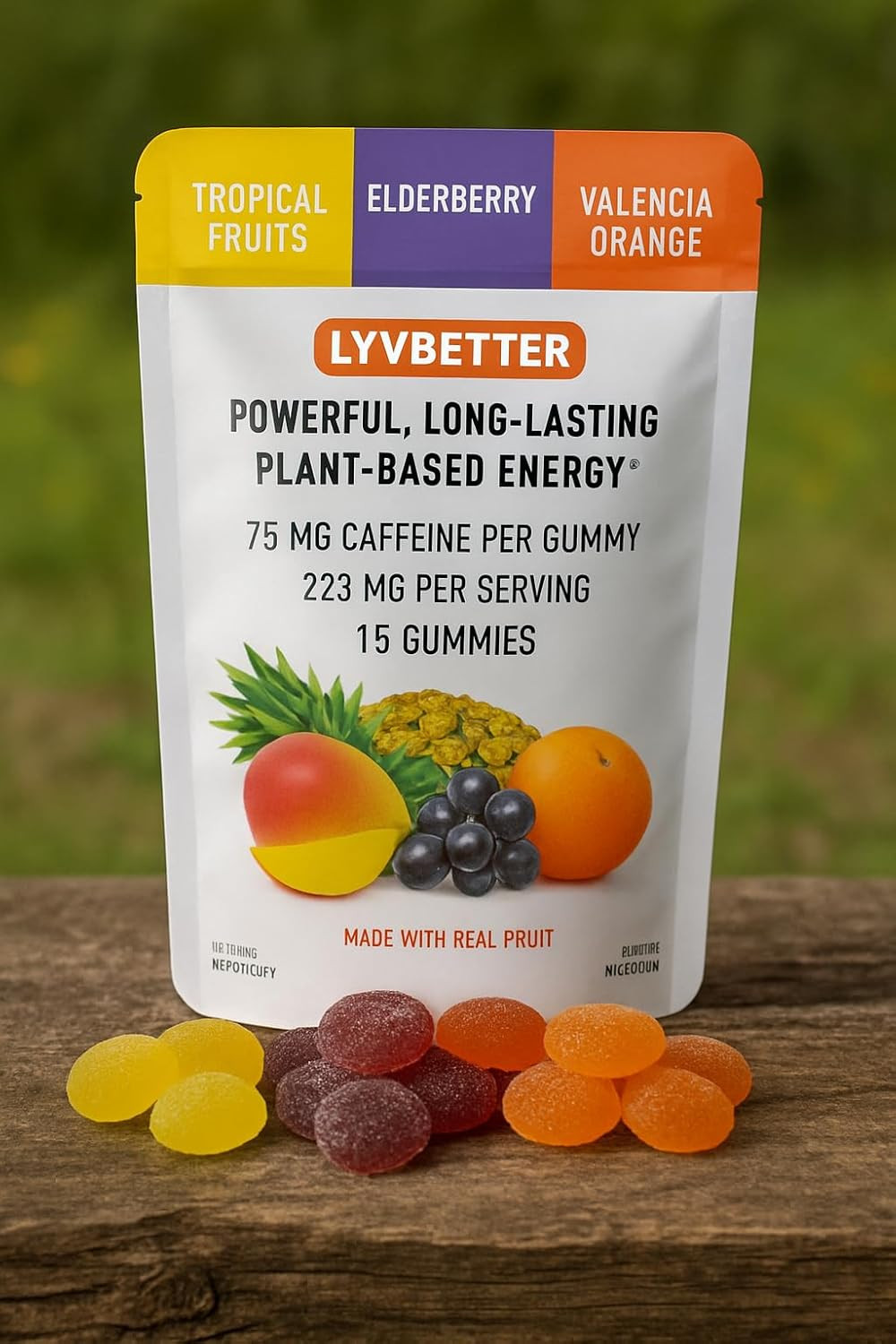 Energy Gummies – Lyvbetter – in 3 Different Flavors – 75mg Caffeine per Gummy, 3