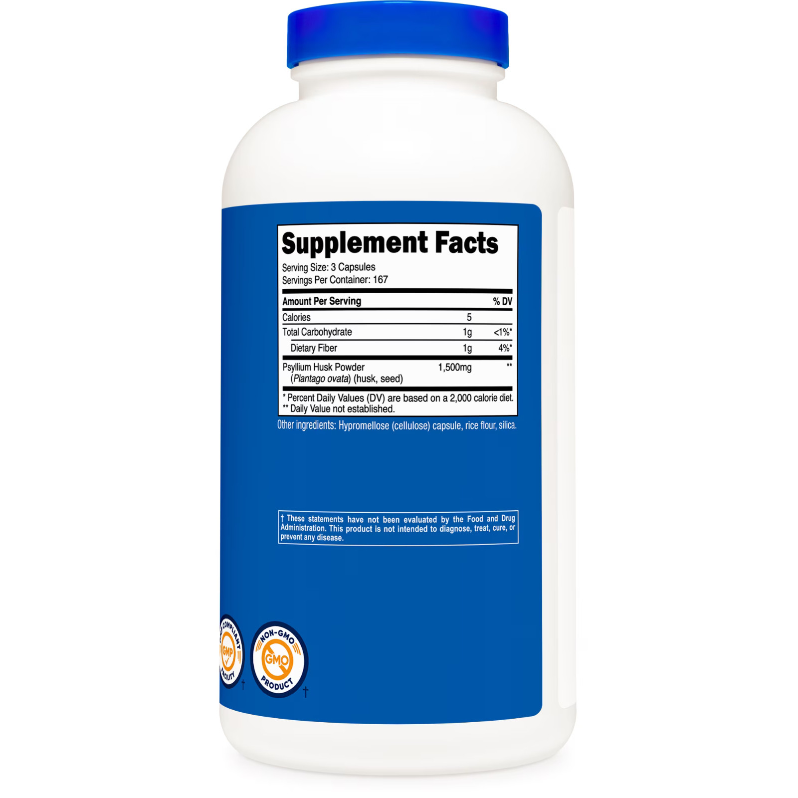 Psyllium Husk 1500mg Per Serving 500 Capsules Non-GMO Gluten Free