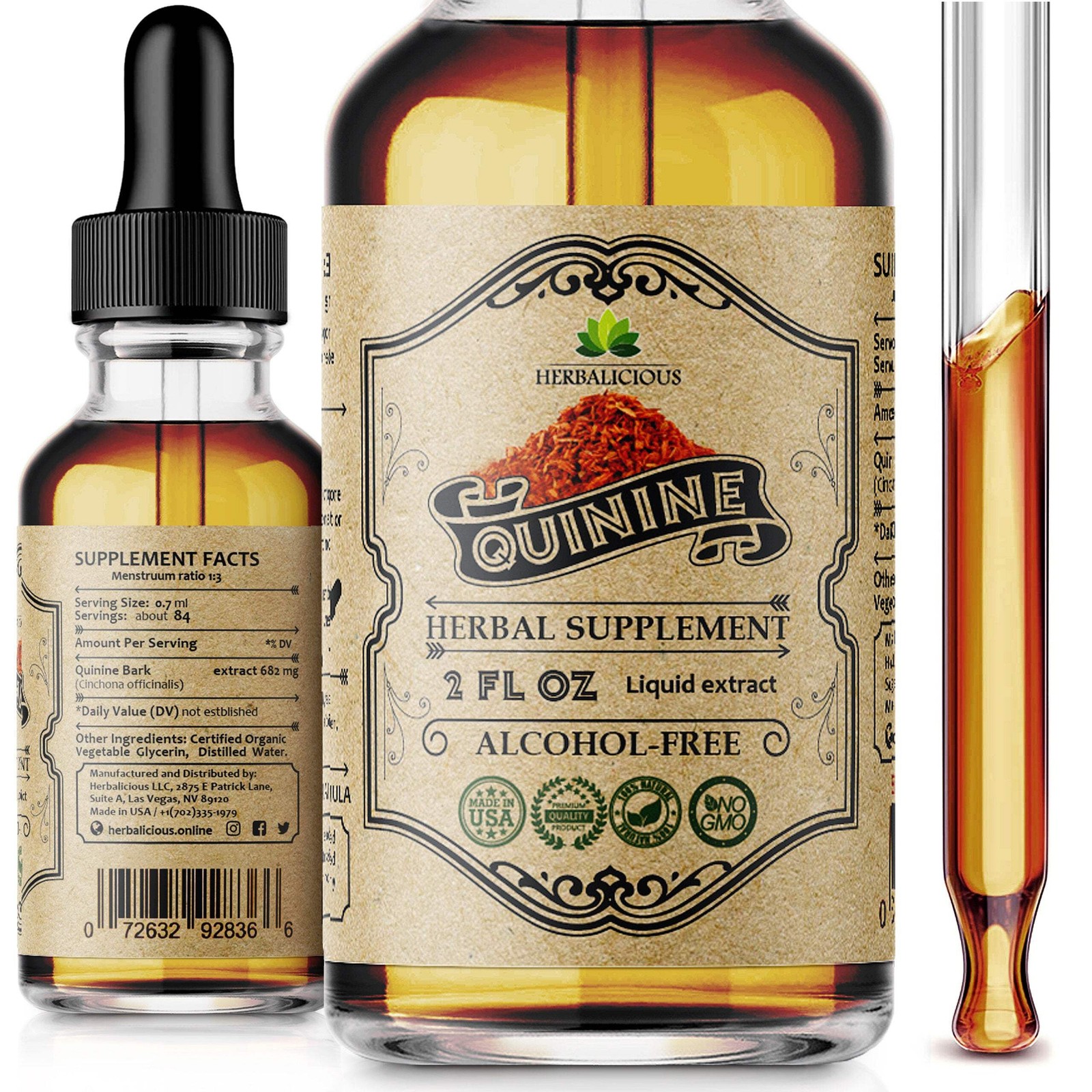 Quinine Liquid Extract 2Fl.oz Leg Cramp Relief & Digestive Health Immune Support