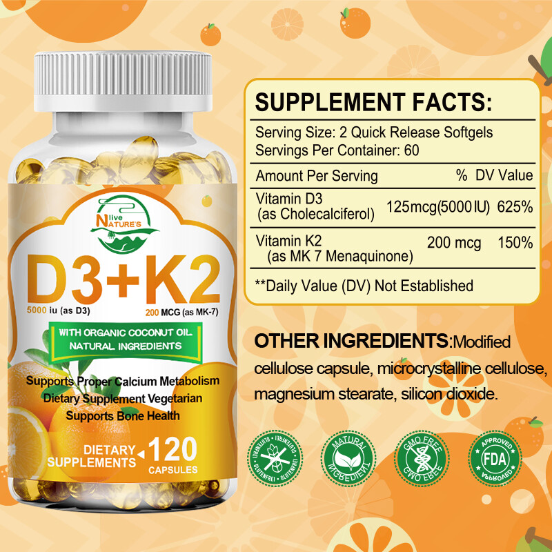 Vitamin K2 (MK7) w/ D3 Bone & Heart Health Non GMO & Gluten Free Easy to Swallow