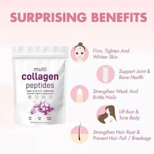 Multi I, II, X Type V, Collagen Peptides Powder–Hydrolyzed III, Protein with 2LB