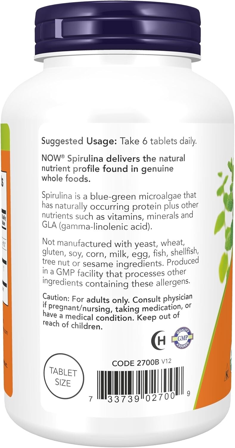 Now Foods Certified Organic Spirulina 500 mg 500 Tablets