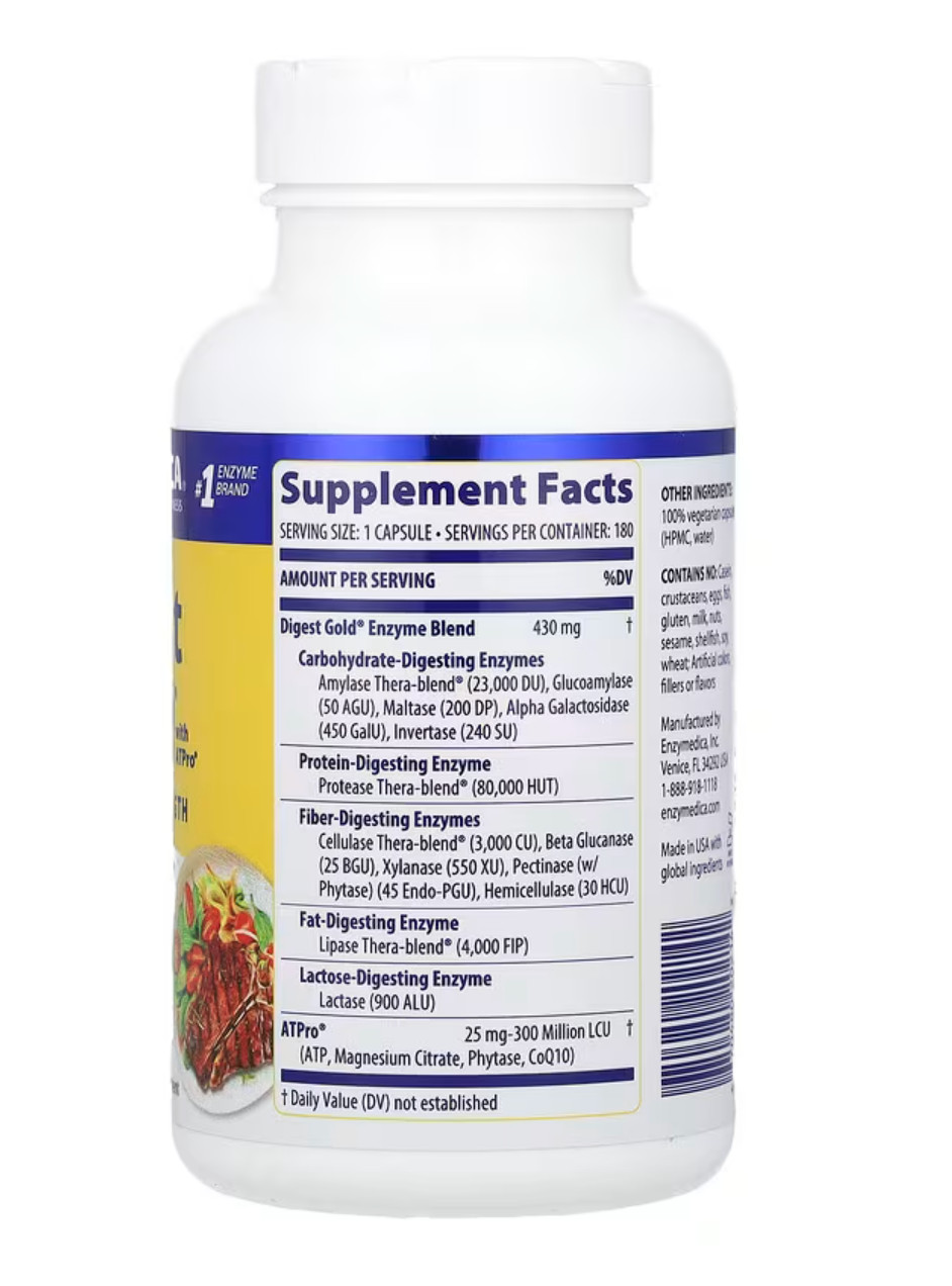 Enzymedica Digest Gold With ATPro 180 Caps Best By 03/2026+ Digestive Enzyme