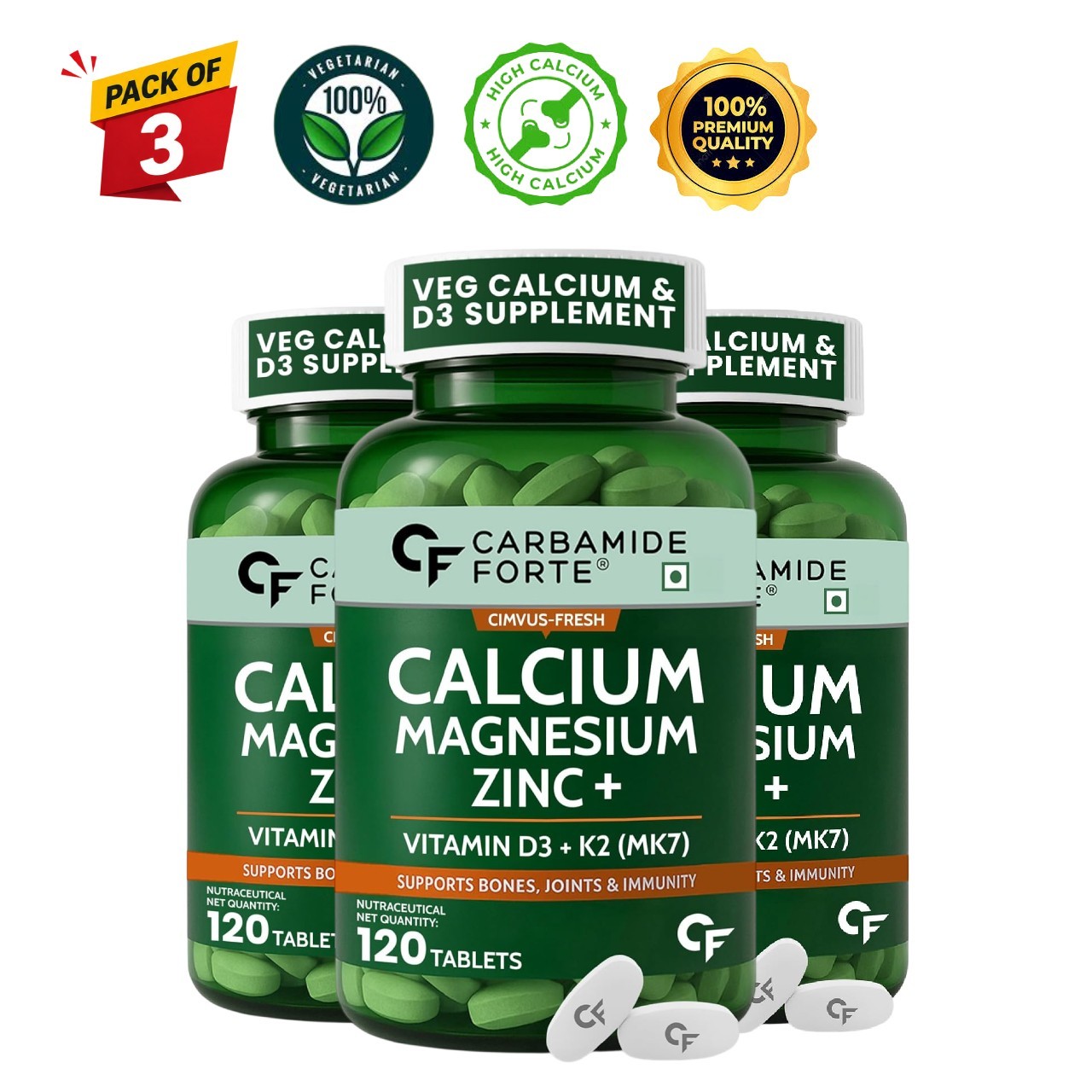 3 Pack Carbamide .Forte Calcium D3 K2 Tablets 360 Ct
