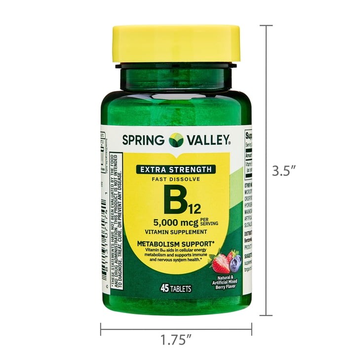 Spring Valley Vitamin B12 5000mcg Fast-Dissolve Tablets Mixed Berry 45 Count