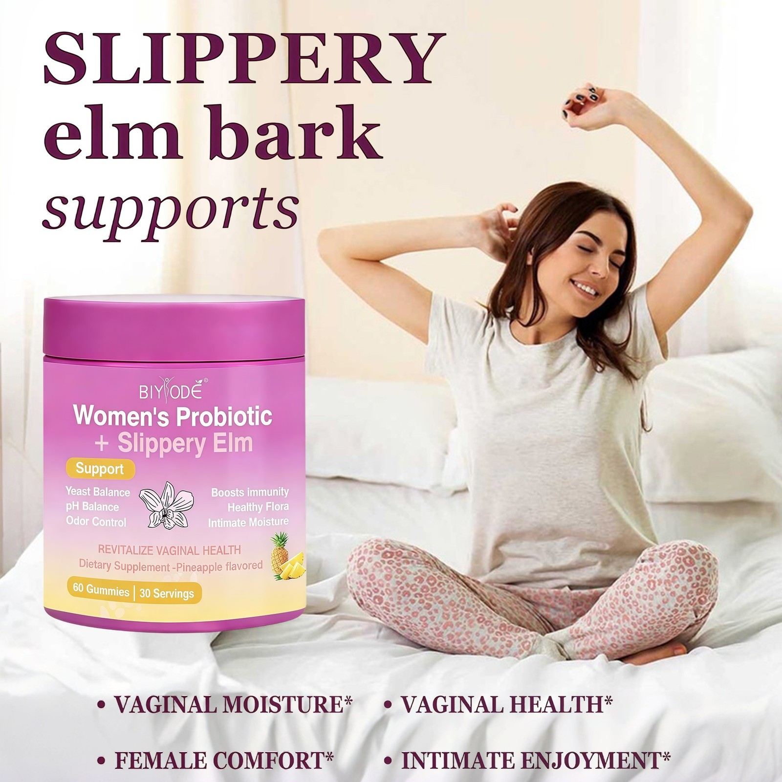 1-5PCS Feminine Probiotics Gummies Slippery Elm & Counts Women 60 Prebiotics