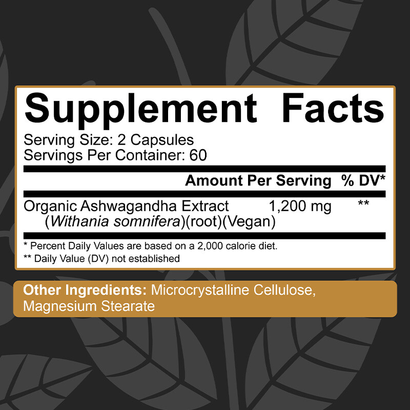 Ashwagandha 1200mg High Potency 5% Withanolides 30/60/120 Capsules