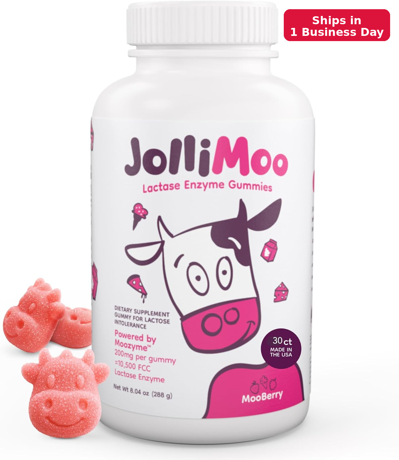 Lactase Enzyme Gummies for Lactose Intolerance JolliMoo 30 ct – Ships Fast
