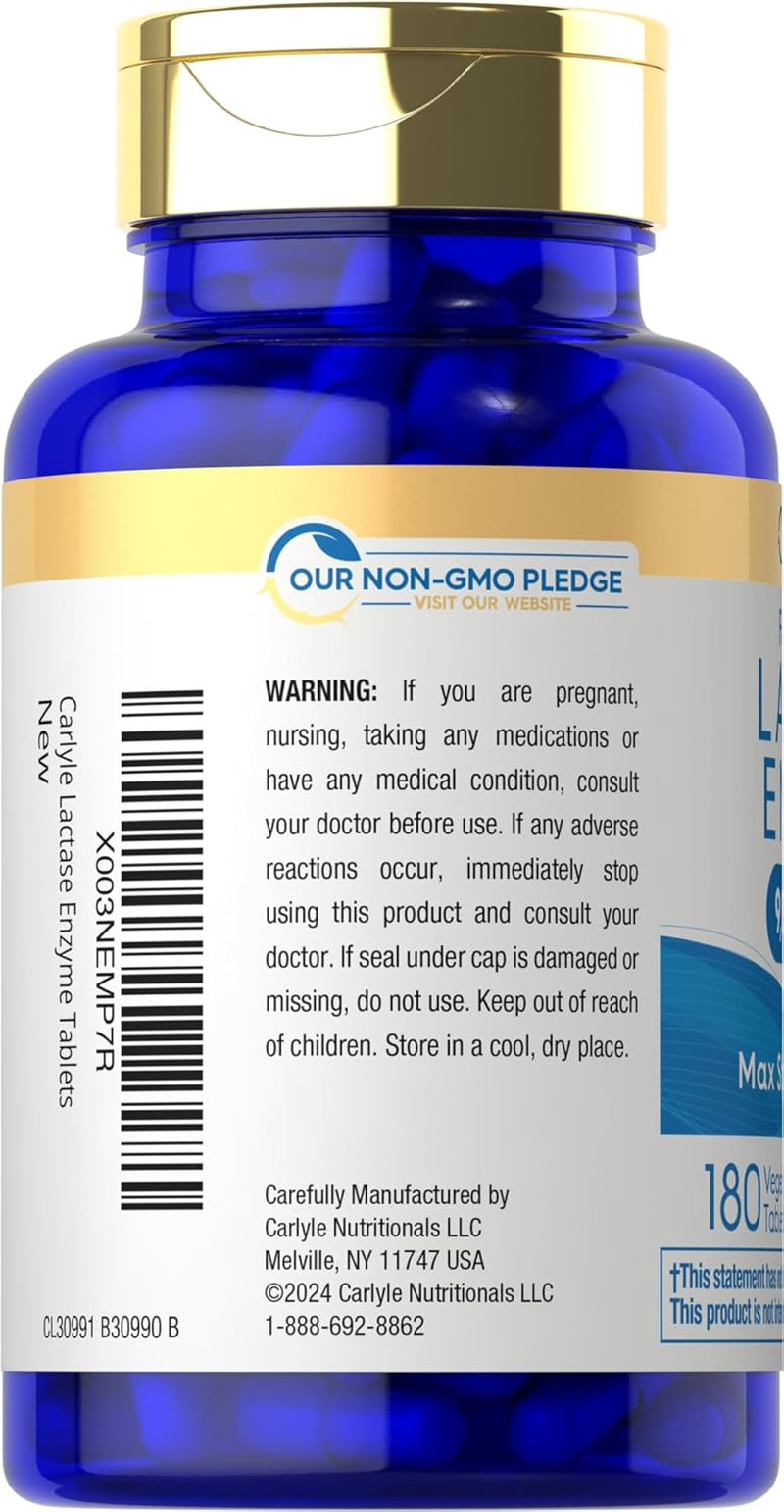 Lactase Enzyme Pills 9000 FCC 180 Tablets Fast Acting Dairy Relief Supplement Ma