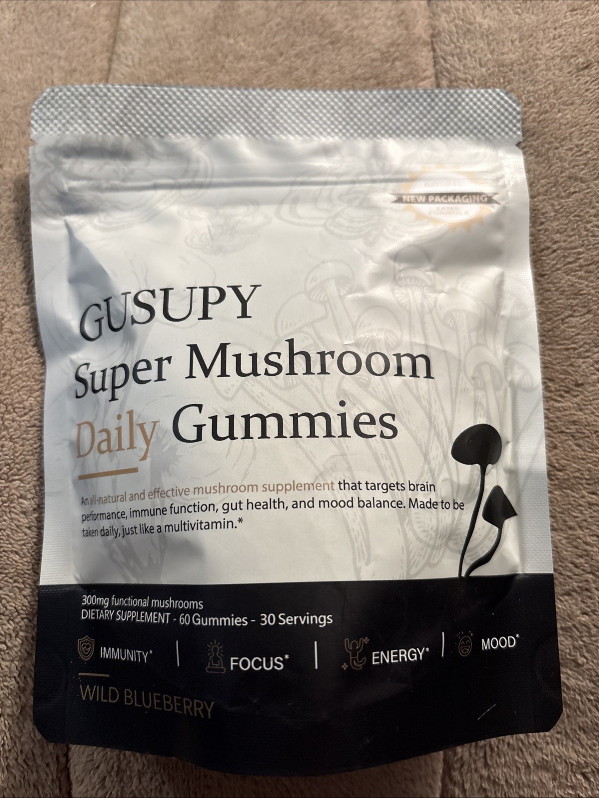 GUSUPY Super Mushroom Daily Gummies Wild Blueberry 60 Count – Exp 12/07/2027
