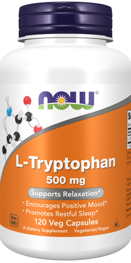 NOW Foods L-Tryptophan 500 mg 120 Veg Cap Relaxation Sleep Relaxation 10/2024EXP