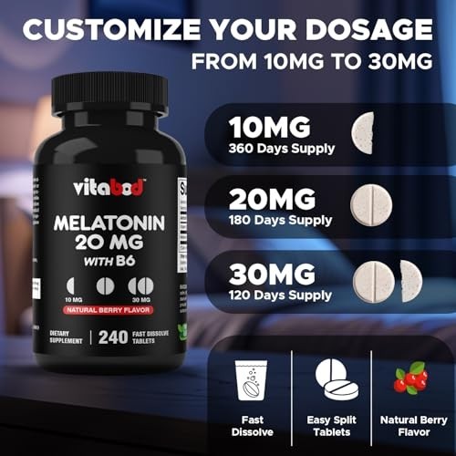 Vitabod Melatonin 20 mg Fast Dissolve Tablets Natural Berry Flavor 240 Count