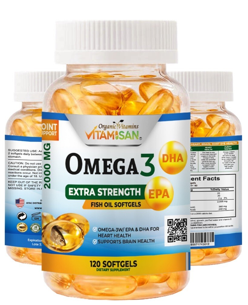 Omega 3 Fish Oil 2000mg – Heart, Brain & Joint Support – 120 Softgels – USA Made