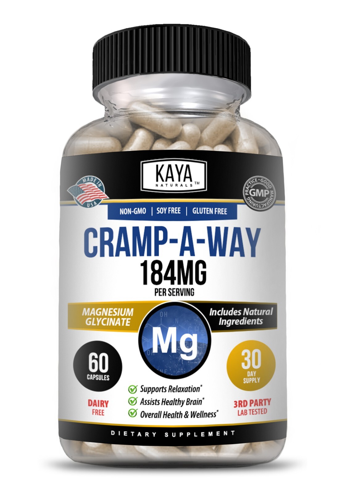 (2 Pack) Cramp-A-Way 60ct Magnesium Glycinate, Sleep Aid, Joint & Bone Support