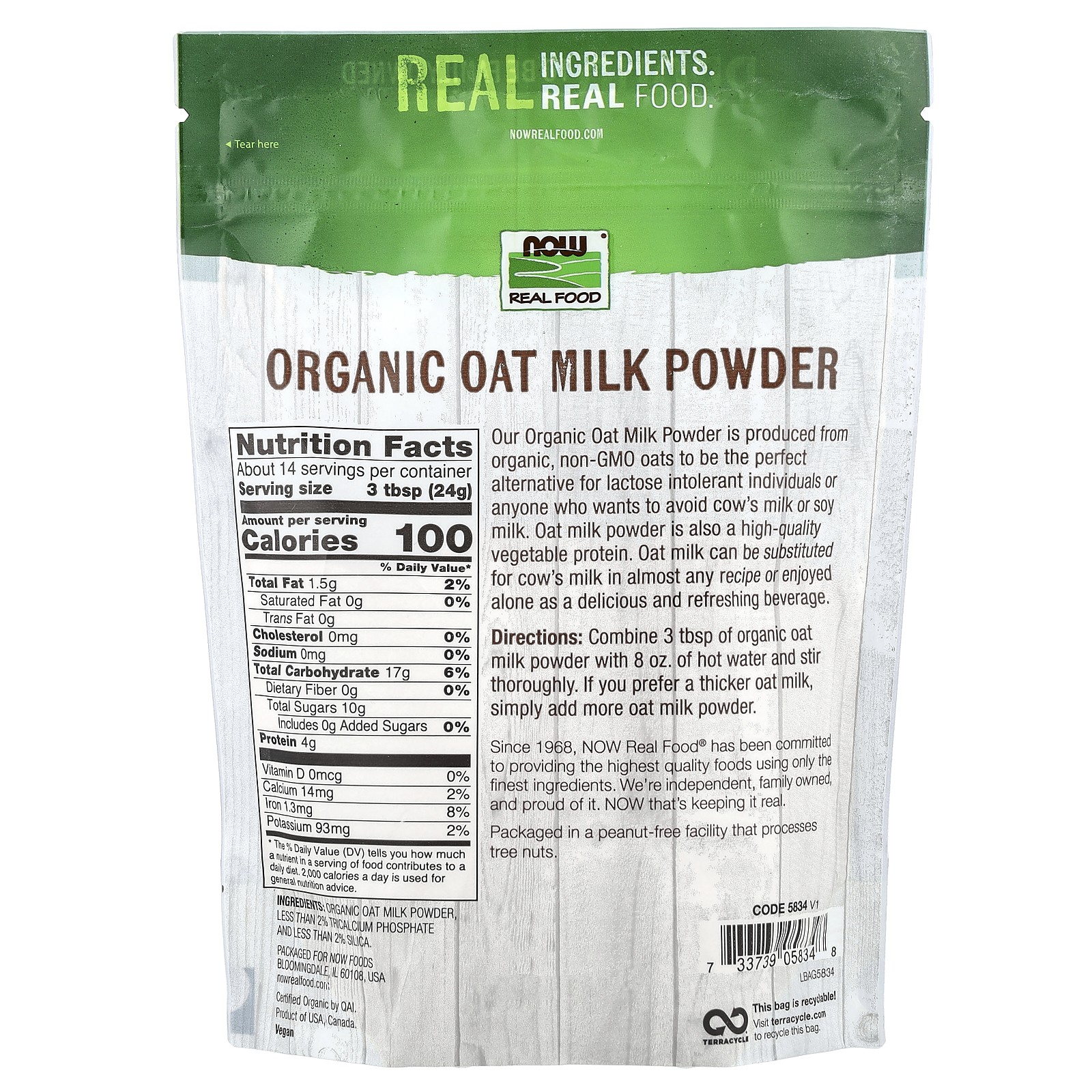 Real Food, Organic Oat Milk Powder, 12 oz (340 g)