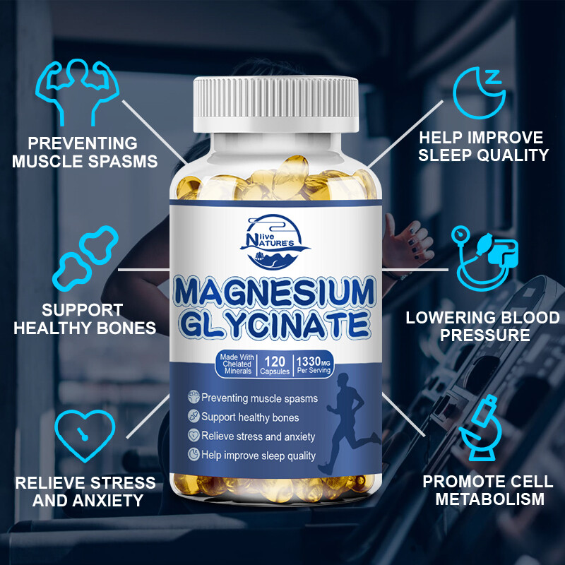 Magnesium Glycinate 120 Capsules 1330mg Stress & Anxiety Relief High Strength