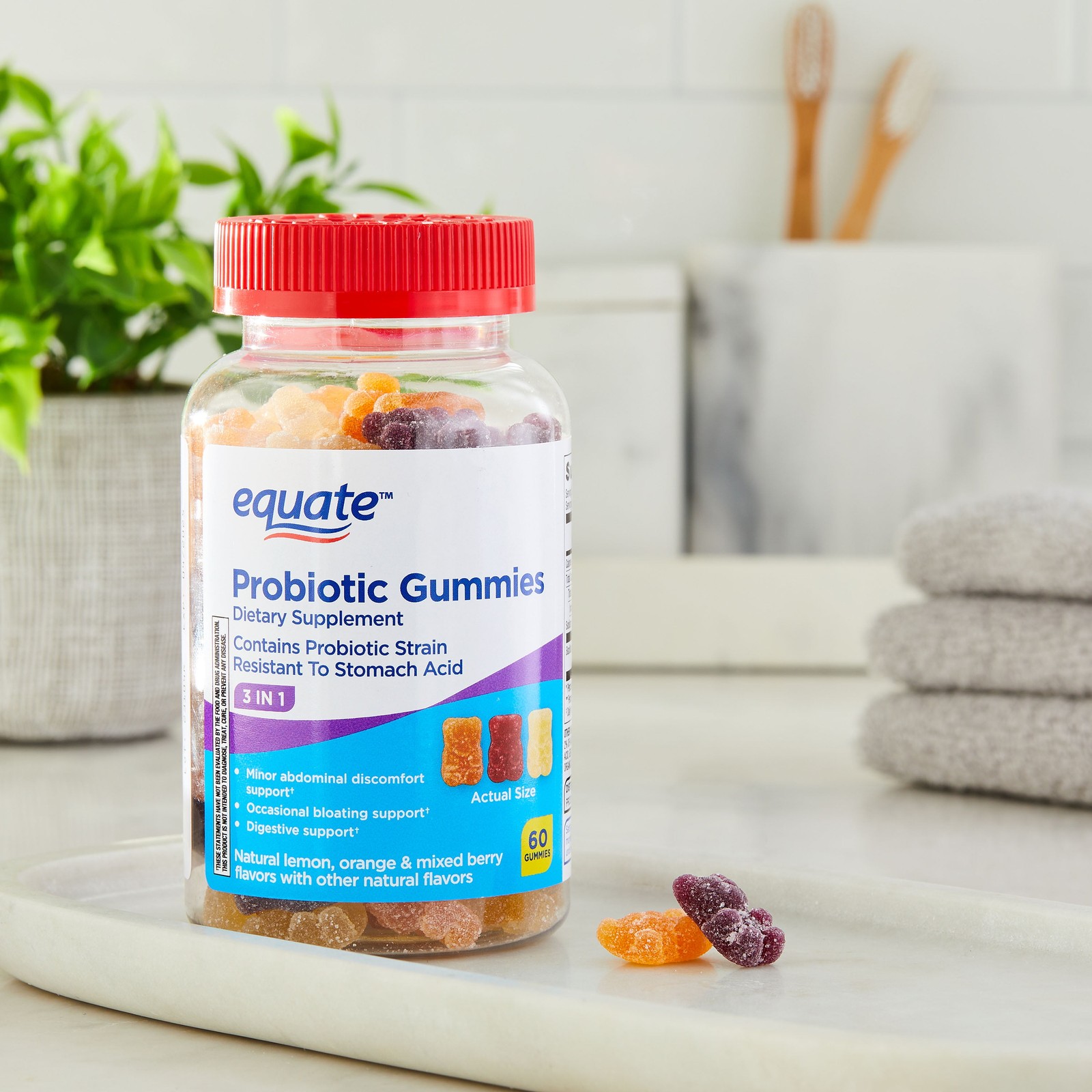Equate 3-In-1 Daily Dietary Supplement Probiotic Gummies, Natural Fruit Flavors,