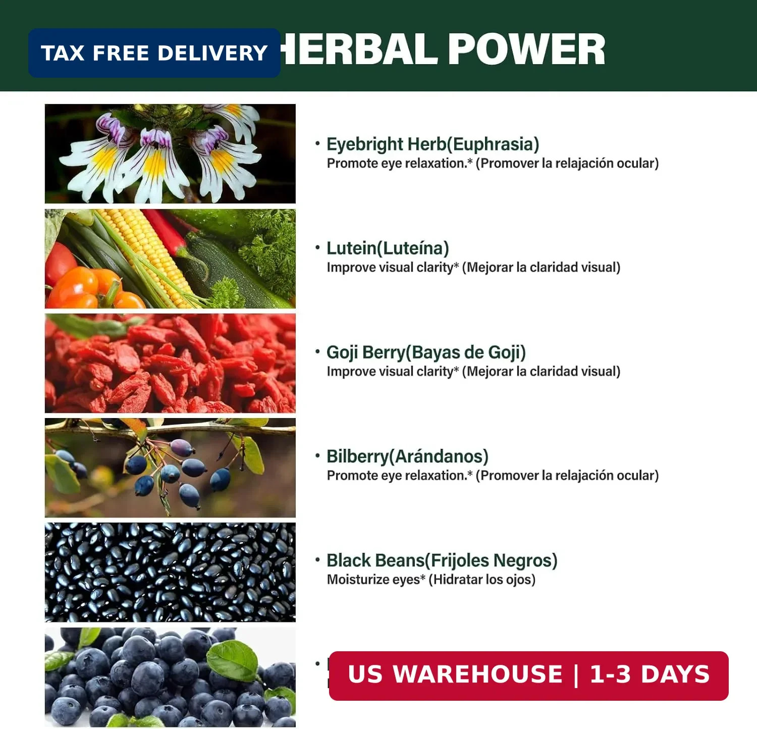 Eyebright Herb Eye Health Drops, Bilberry & Lutein Liquid Extract Herbal Supplem