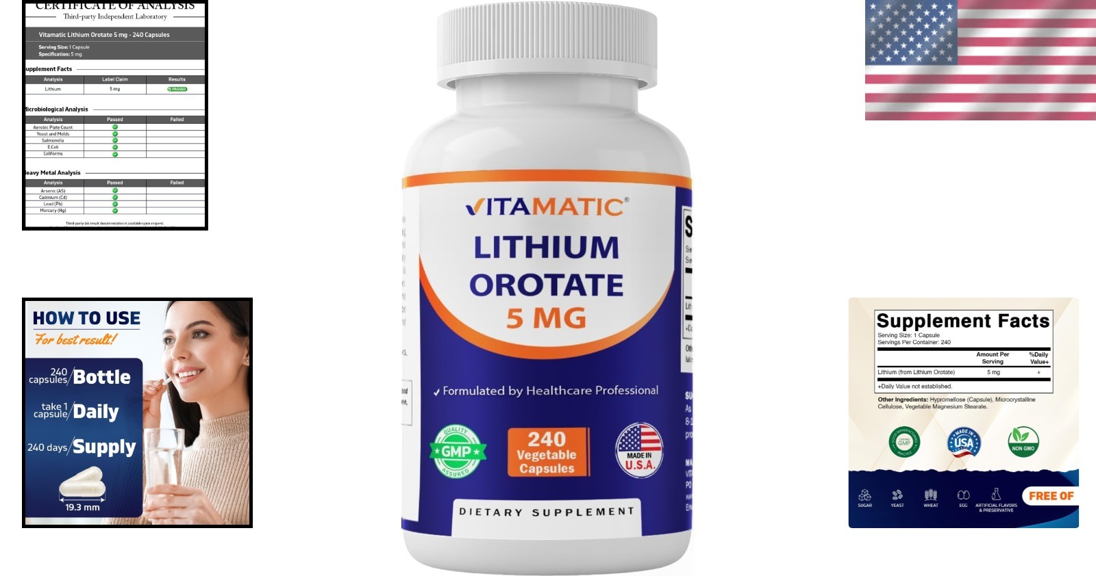 Brain Health Optimizer: 240 Vegetarian Lithium Orotate 5mg Capsules – USA Made