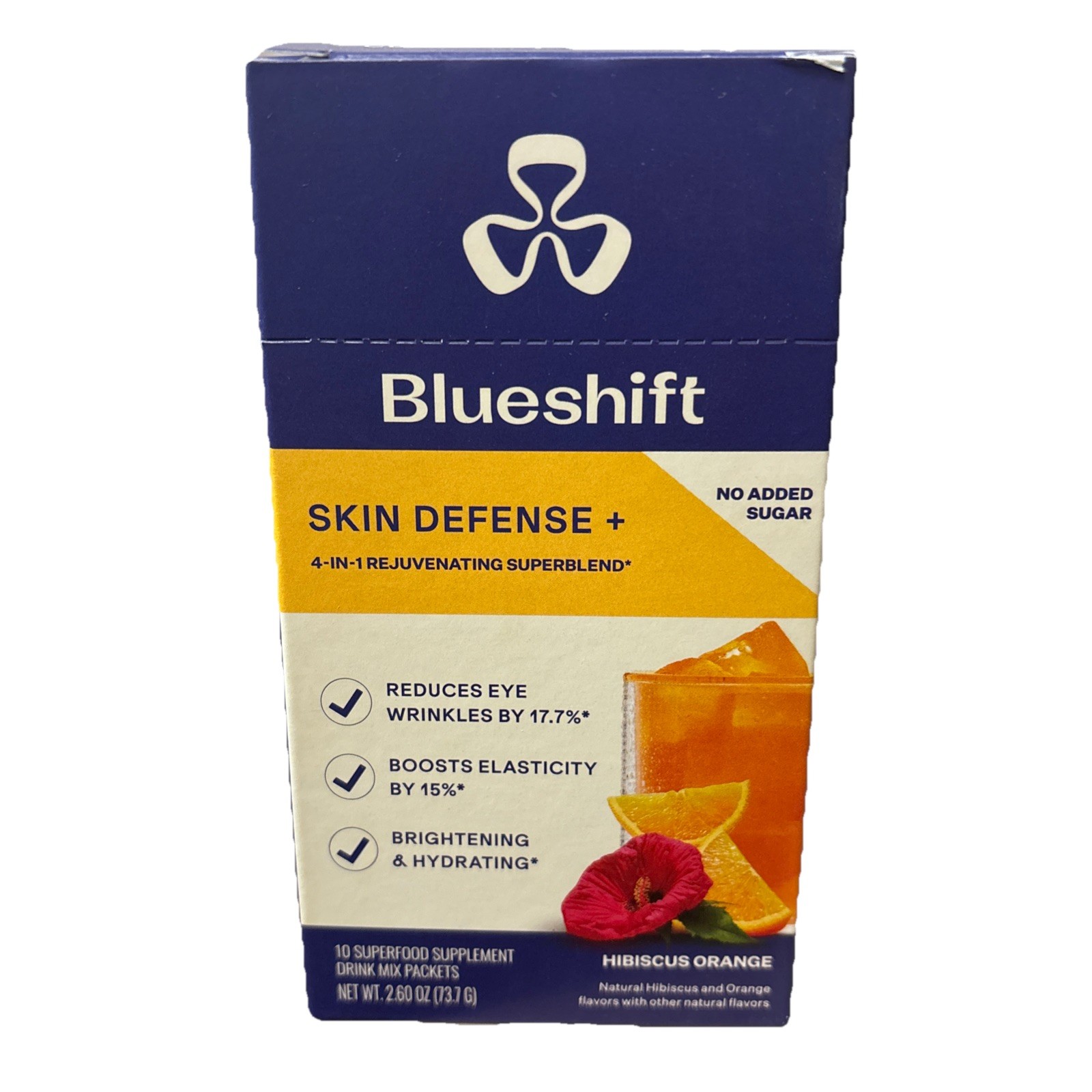 Blueshift Nutrition Skin Defense Plus Hibiscus Orange 10 Stick Packs BB 10/2026