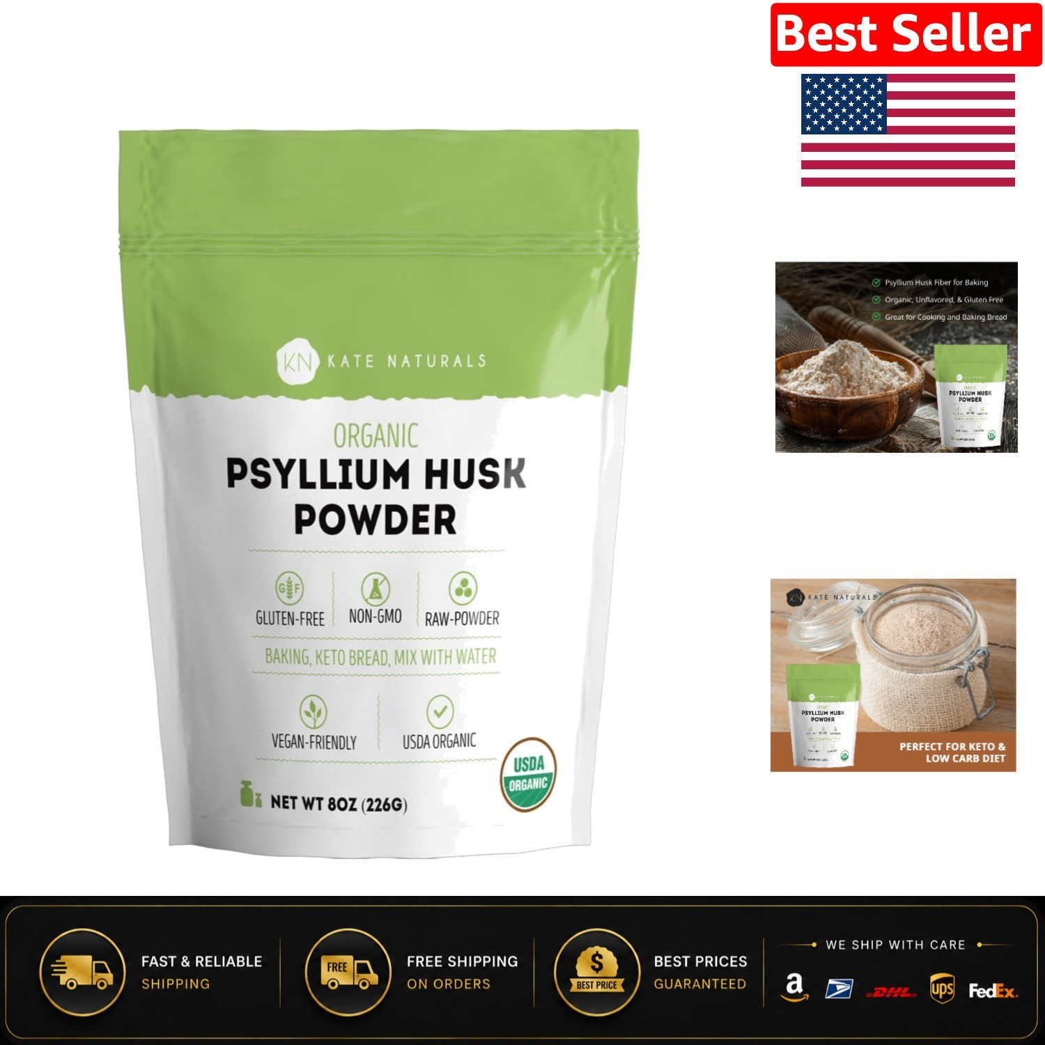 8oz Gluten-Free Organic Psyllium Husk Powder – Perfect for Baking & Digestion