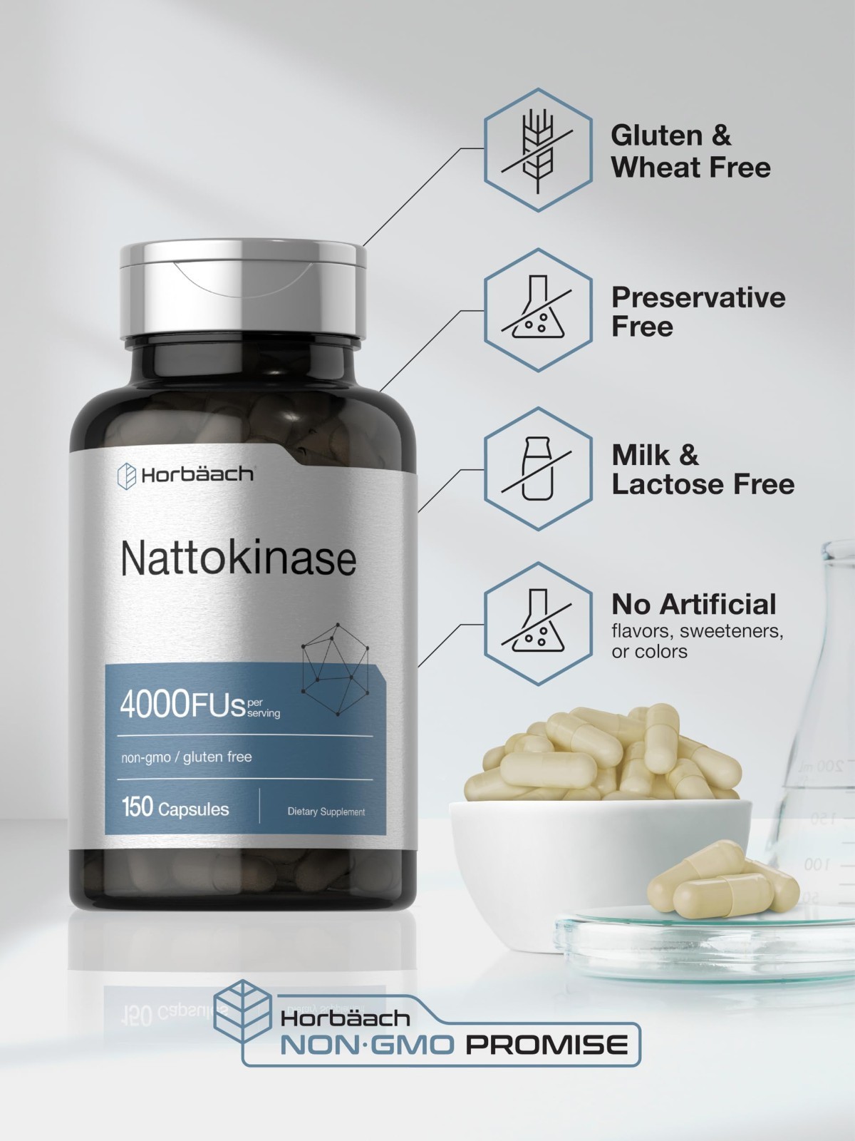 Nattokinase 4000 FU Supplement | 150 Non-GMO Gluten-Free Capsules for Heart Heal