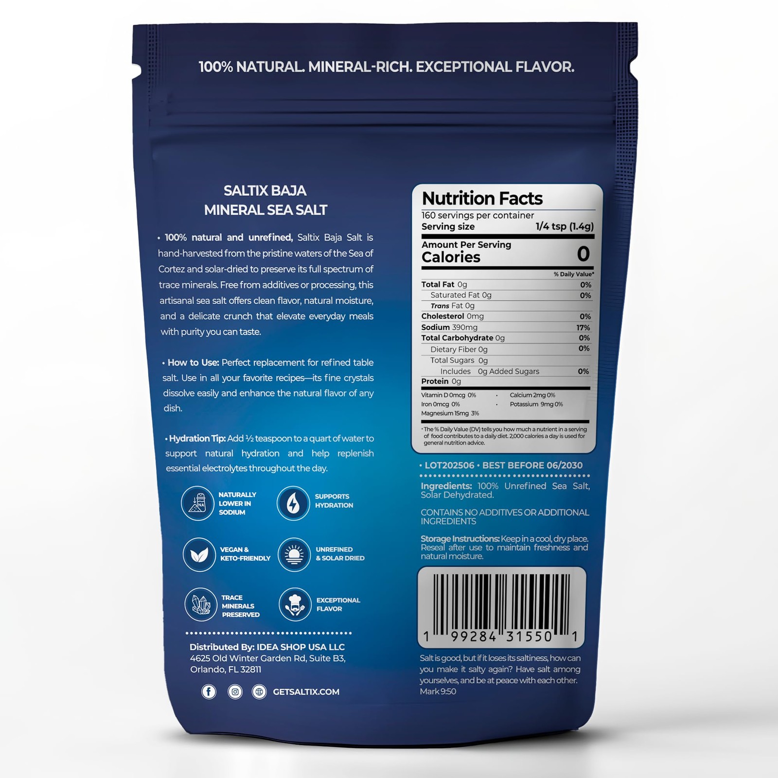 Saltix Baja Mineral Sea Salt – Fine Grind 8 oz (1/2 lb) 160+ Servings – 1…