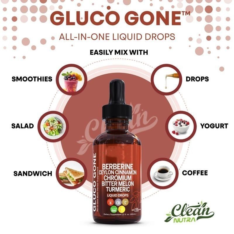 Gluco Gone Berberine Ceylon Cinnamon Chromium Turmeric Liquid Drops 60ml 2 oz