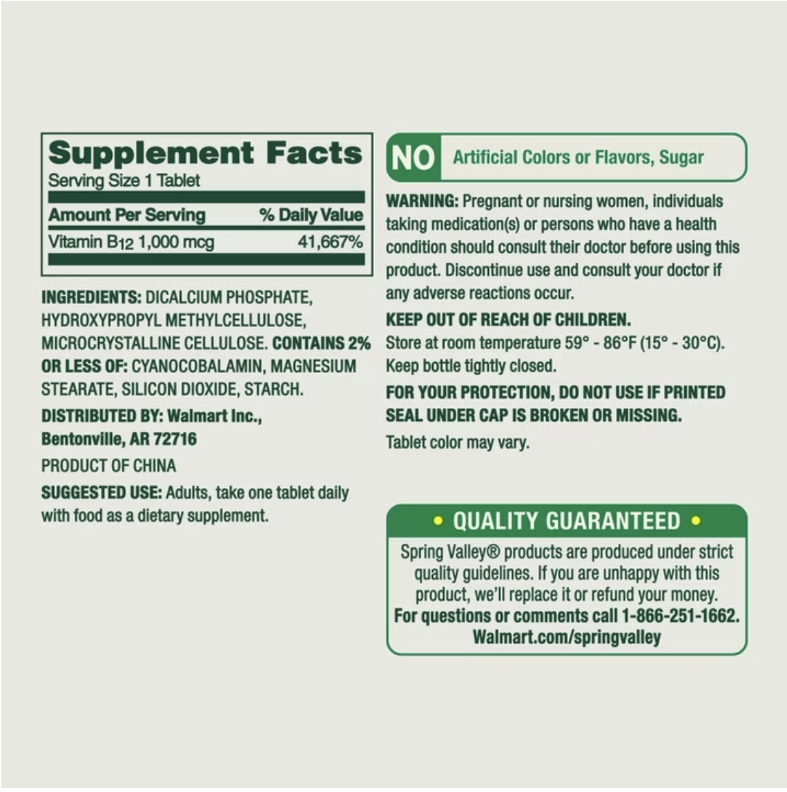 Spring Valley Vitamin B12 1000 Mcg Timed Release Tablets, 300 Count ( 1 PACK )
