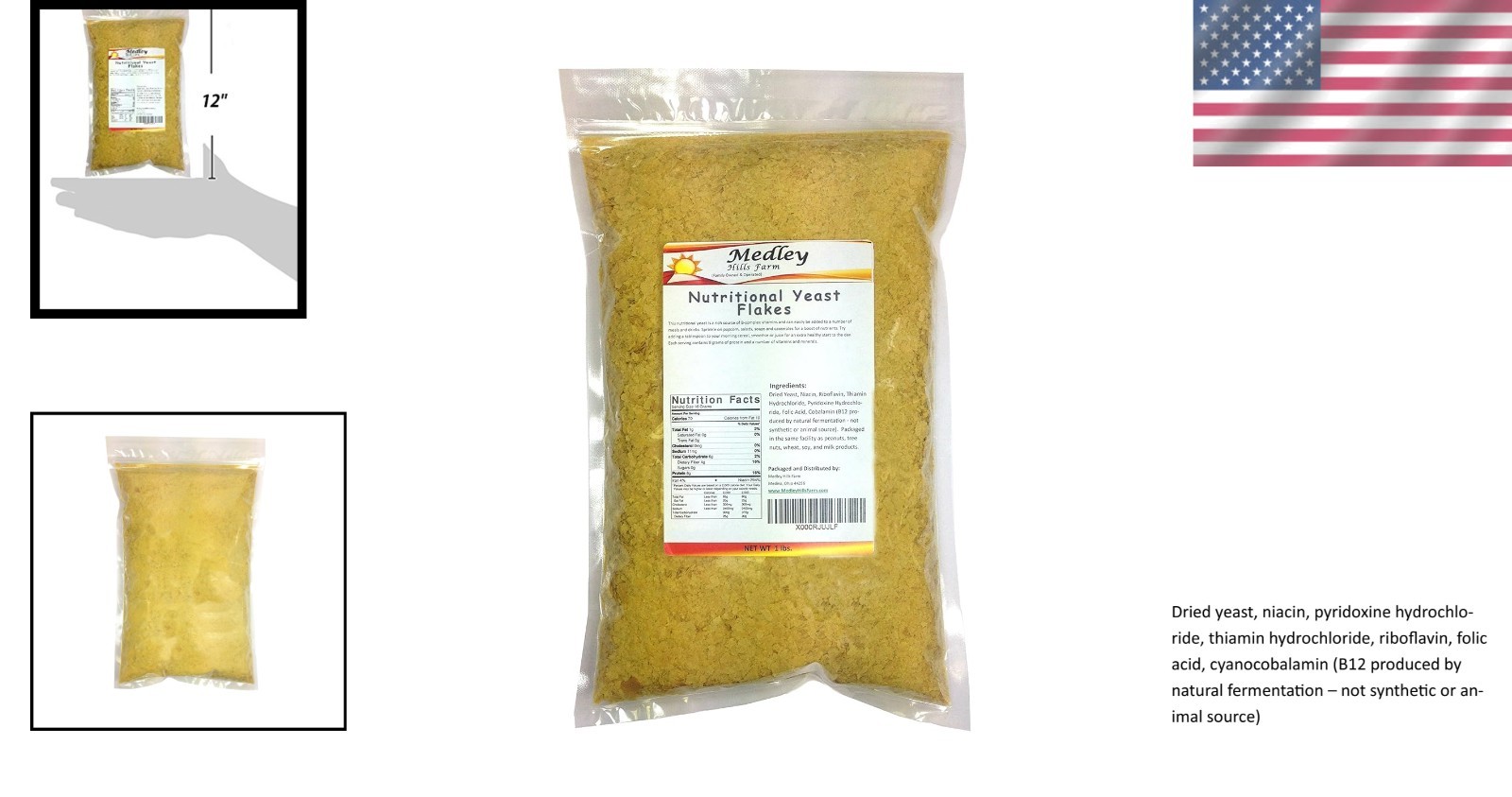 Nutritional Yeast Flakes, 1 Lb Bulk Bag – , Fortified, Kosher, Non-Irradiat