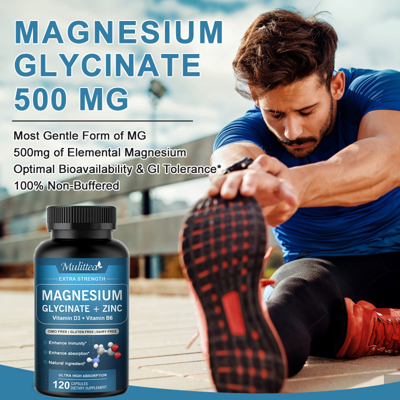 Magnesium Glycinate Pills 500mg High Absorption with Vitamin D3+B6 Sleep Support