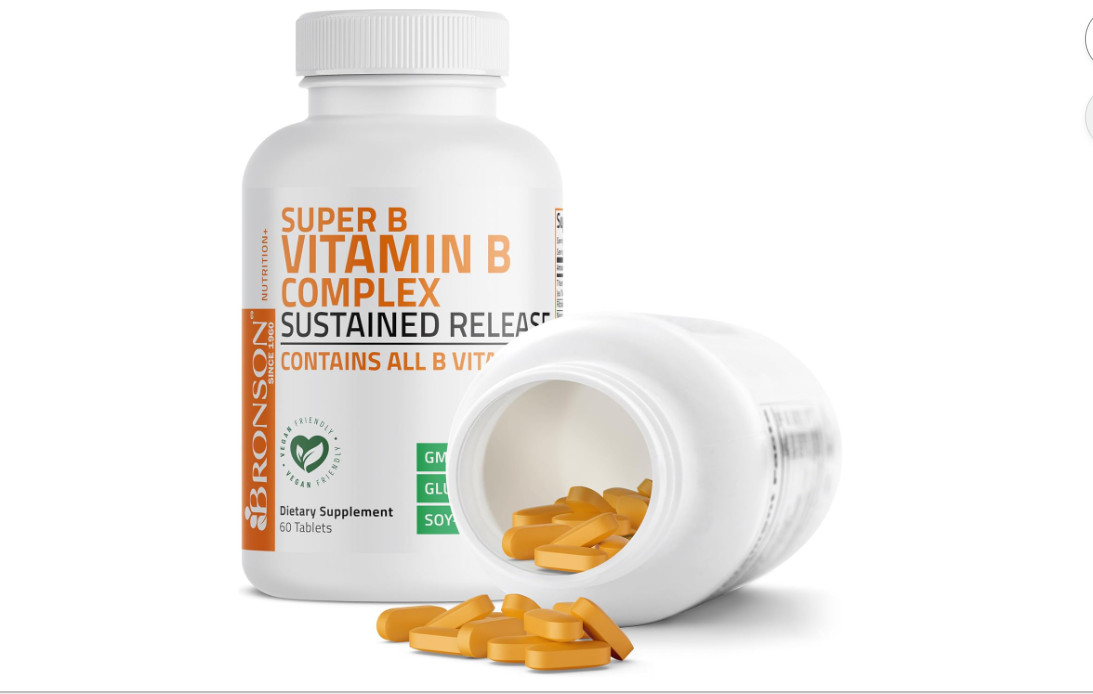 Bronson Super B Vitamin B Complex Sustained Release for Energy, 60 Tablets | B1,