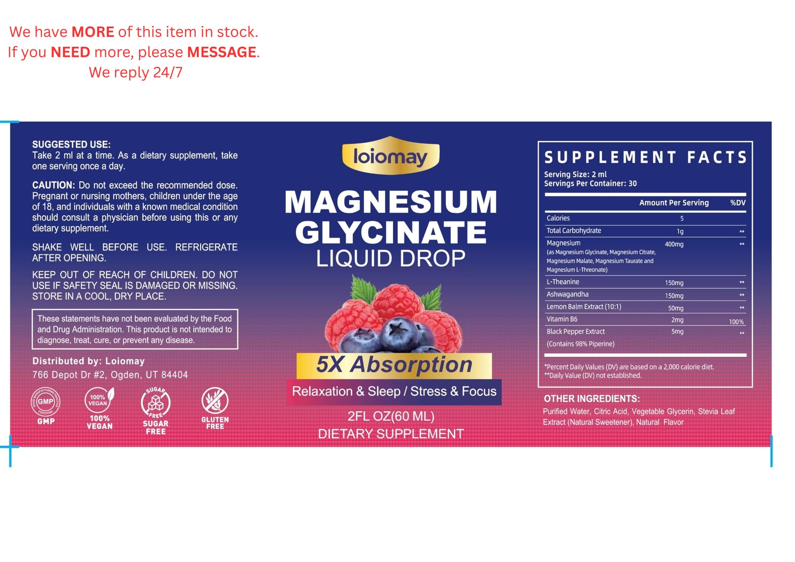 Magnesium Glycinate Liquid Drops 400mg, 5-in-1 2 Fl Oz (Pack of 1)