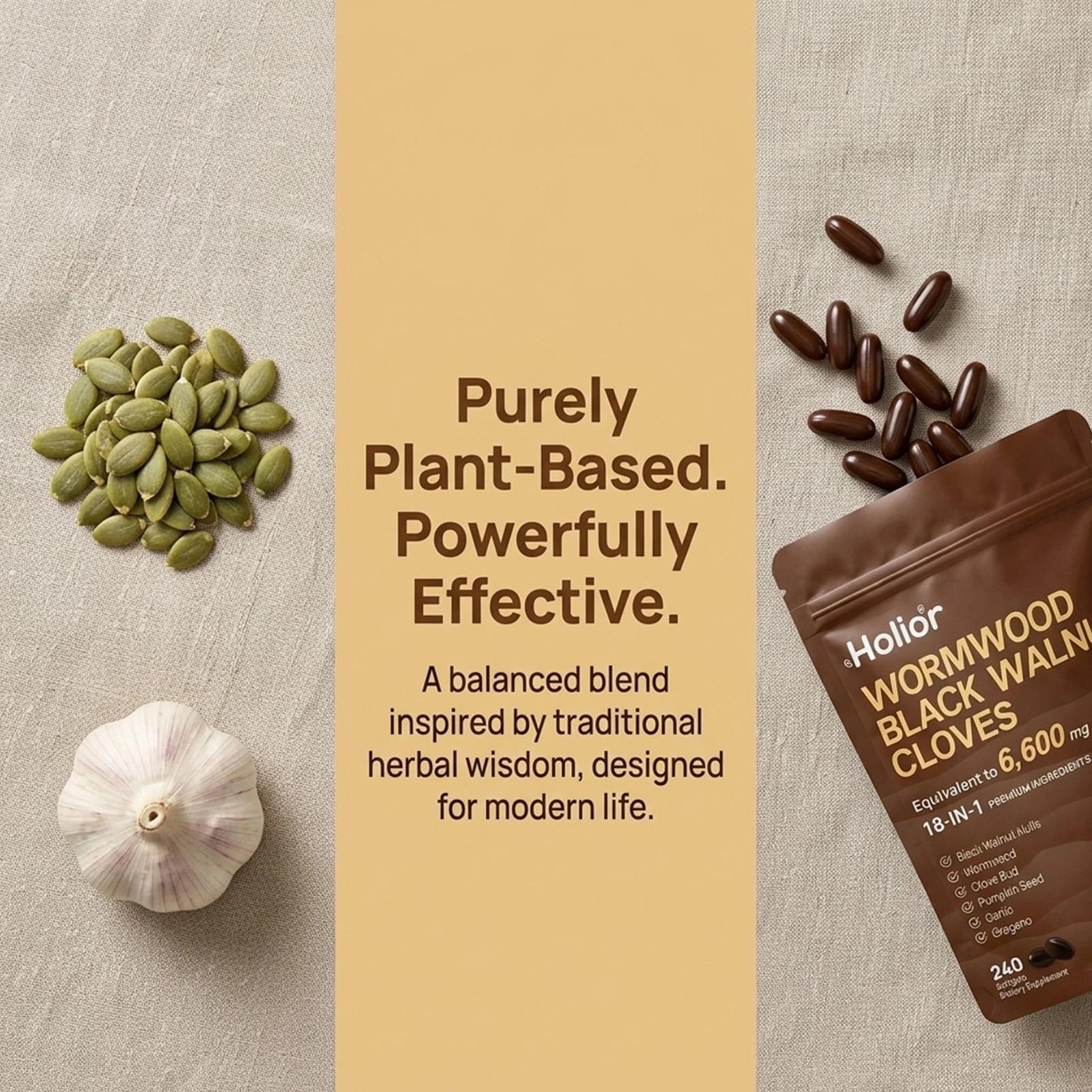 Holior Wormwood Black Walnut Clove Herbal Supplement 240 Softgels